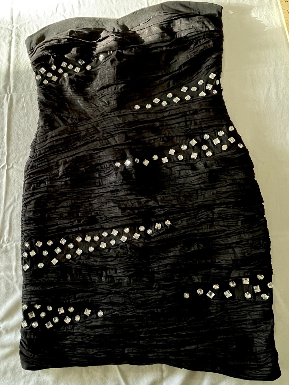 Elegant Strapless Ruched Dress w/Crystal Accents, Cocktail, Holiday w/Zip Back